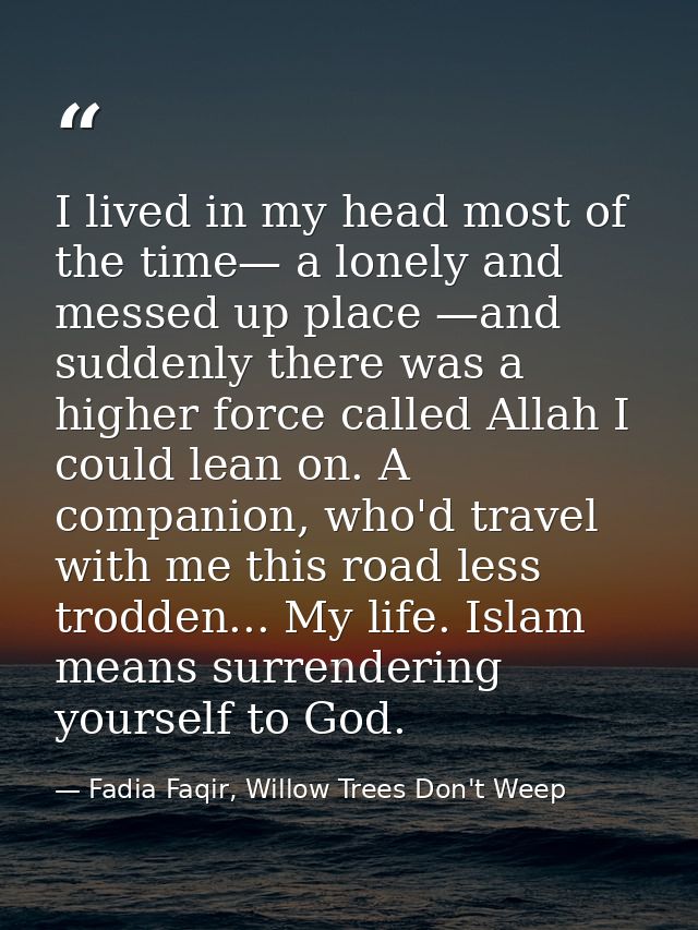I lived in my head most of the time— a lonely and messed up place —and suddenly there was a higher force called Allah I  — Fadia Faqir, Willow Trees Don't Weep