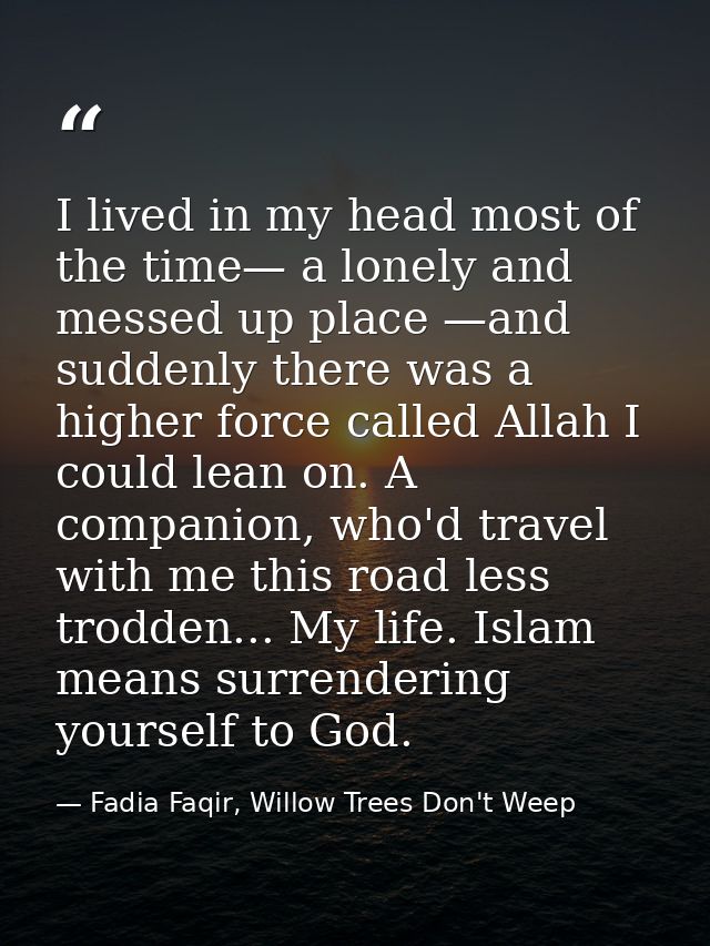 I lived in my head most of the time— a lonely and messed up place —and suddenly there was a higher force called Allah I  — Fadia Faqir, Willow Trees Don't Weep