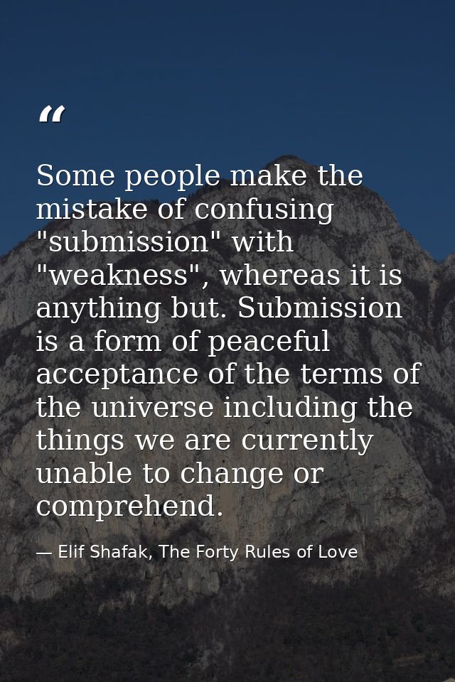 Some people make the mistake of confusing "submission" with "weakness", whereas it is anything but. Submission is a form — Elif Shafak, The Forty Rules of Love