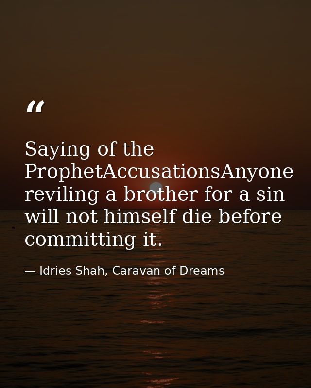 Saying of the ProphetAccusationsAnyone reviling a brother for a sin will not himself die before committing it. — Idries Shah, Caravan of Dreams