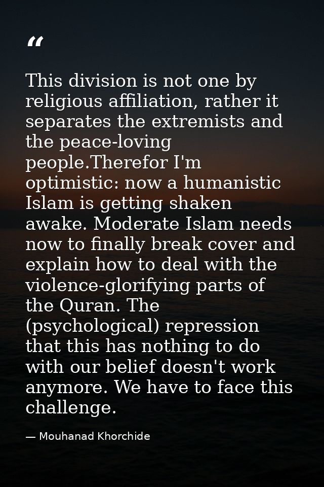 This division is not one by religious affiliation, rather it separates the extremists and the peace-loving people.Theref — Mouhanad Khorchide