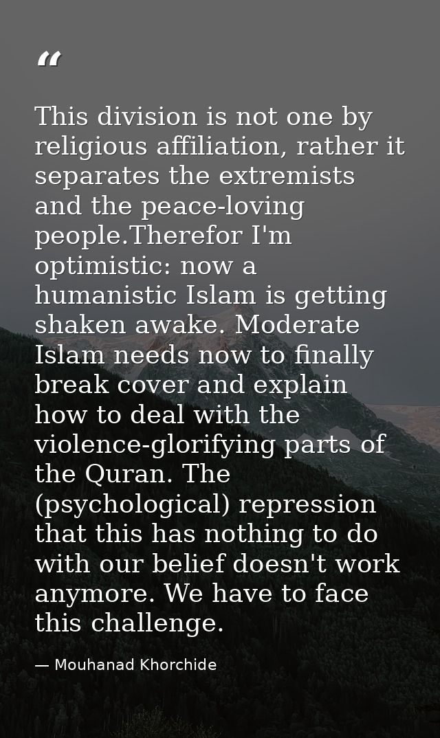 This division is not one by religious affiliation, rather it separates the extremists and the peace-loving people.Theref — Mouhanad Khorchide