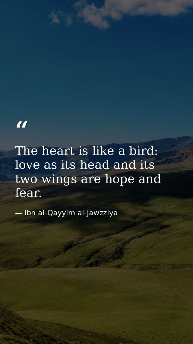 The heart is like a bird: love as its head and its two wings are hope and fear. — Ibn al-Qayyim al-Jawzziya