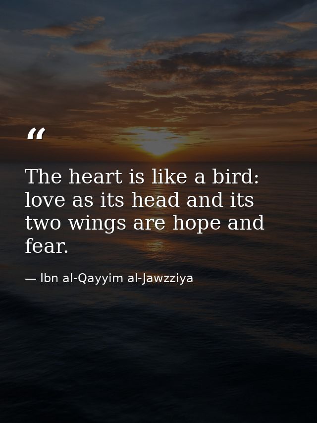 The heart is like a bird: love as its head and its two wings are hope and fear. — Ibn al-Qayyim al-Jawzziya