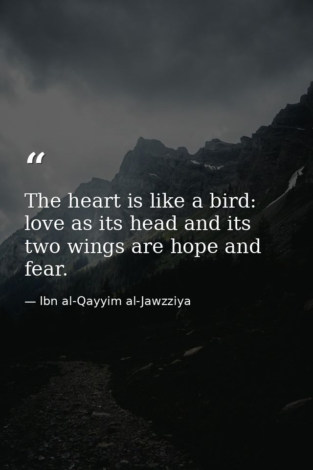 The heart is like a bird: love as its head and its two wings are hope and fear. — Ibn al-Qayyim al-Jawzziya
