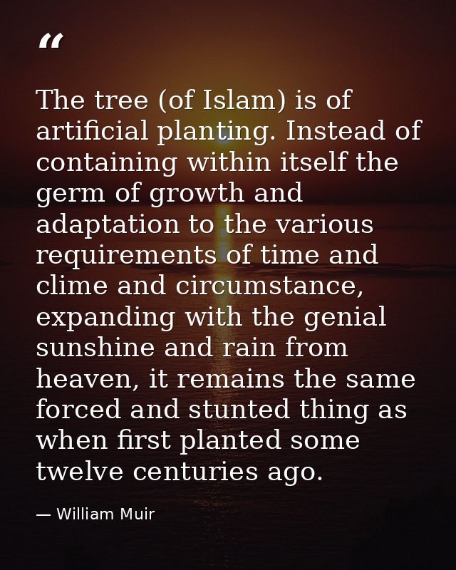 The tree (of Islam) is of artificial planting. Instead of containing within itself the germ of growth and adaptation to  — William Muir