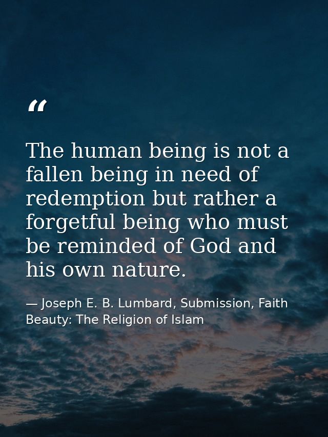 The human being is not a fallen being in need of redemption but rather a forgetful being who must be reminded of God and — Joseph E. B. Lumbard, Submission, Faith  Beauty: The Religion of Islam