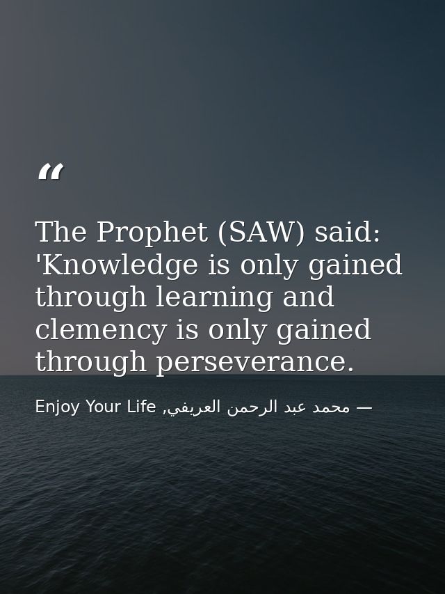 The Prophet (SAW) said: 'Knowledge is only gained through learning and clemency is only gained through perseverance. — محمد عبد الرحمن العريفي, Enjoy Your Life