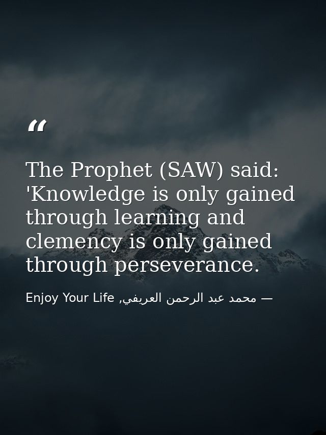 The Prophet (SAW) said: 'Knowledge is only gained through learning and clemency is only gained through perseverance. — محمد عبد الرحمن العريفي, Enjoy Your Life
