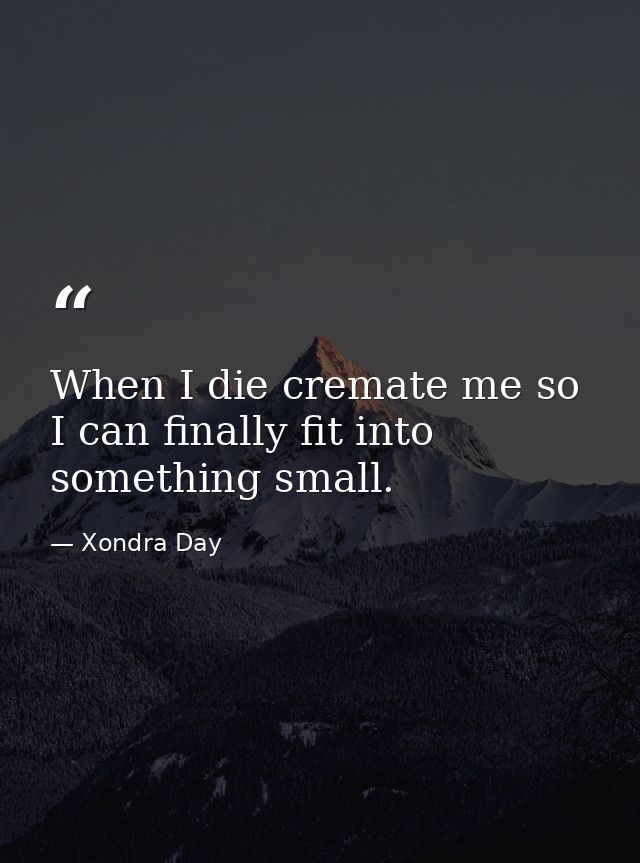 When I die cremate me so I can finally fit into something small. — Xondra Day