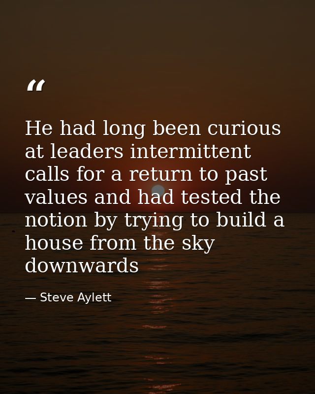 He had long been curious at leaders intermittent calls for a return to past values and had tested the notion by trying t — Steve Aylett
