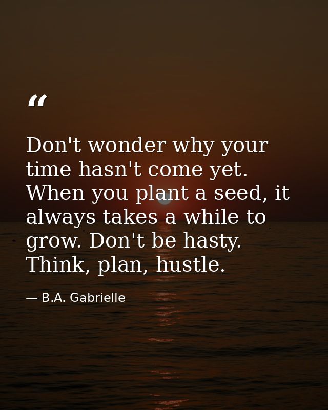 Don't wonder why your time hasn't come yet. When you plant a seed, it always takes a while to grow. Don't be hasty. Thin — B.A. Gabrielle