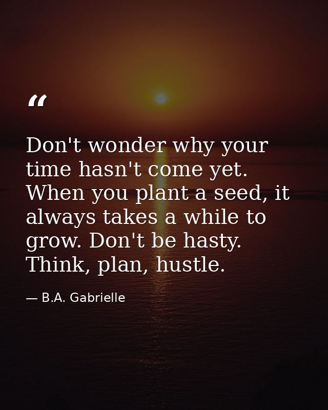 Don't wonder why your time hasn't come yet. When you plant a seed, it always takes a while to grow. Don't be hasty. Thin — B.A. Gabrielle