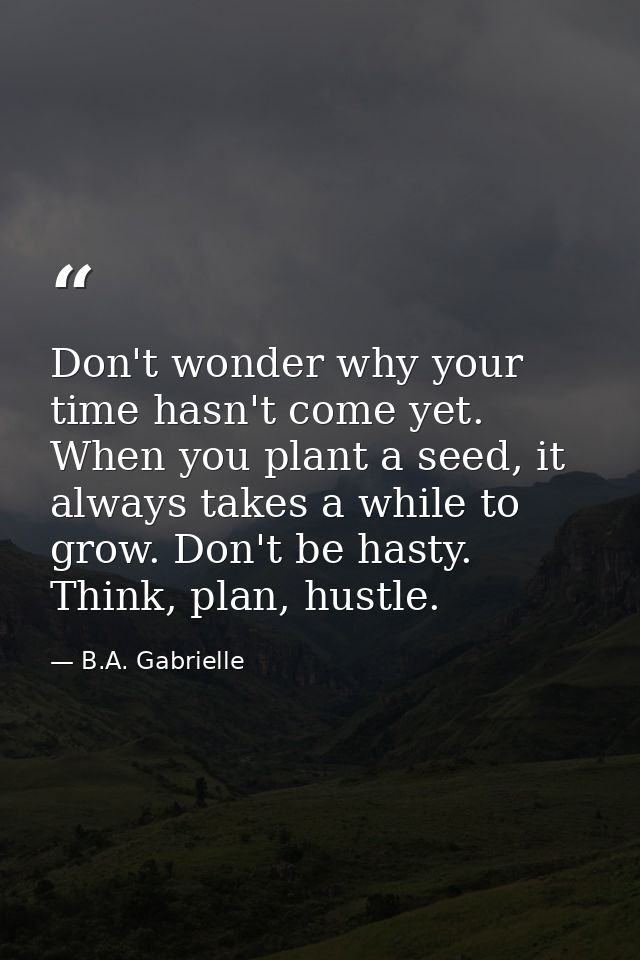Don't wonder why your time hasn't come yet. When you plant a seed, it always takes a while to grow. Don't be hasty. Thin — B.A. Gabrielle