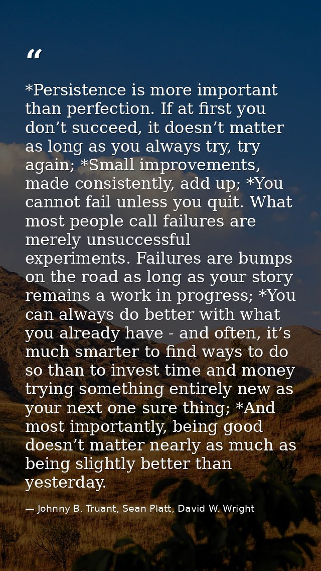 *Persistence is more important than perfection. If at first you don’t succeed, it doesn’t matter as long as you always t — Johnny B. Truant, Sean Platt, David W. Wright