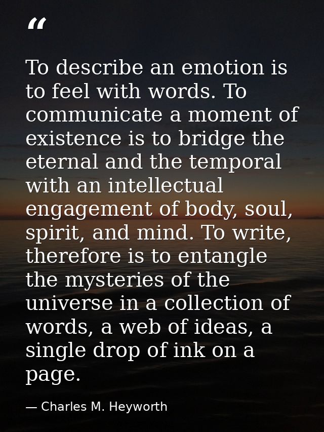 To describe an emotion is to feel with words. To communicate a moment of existence is to bridge the eternal and the temp — Charles M. Heyworth