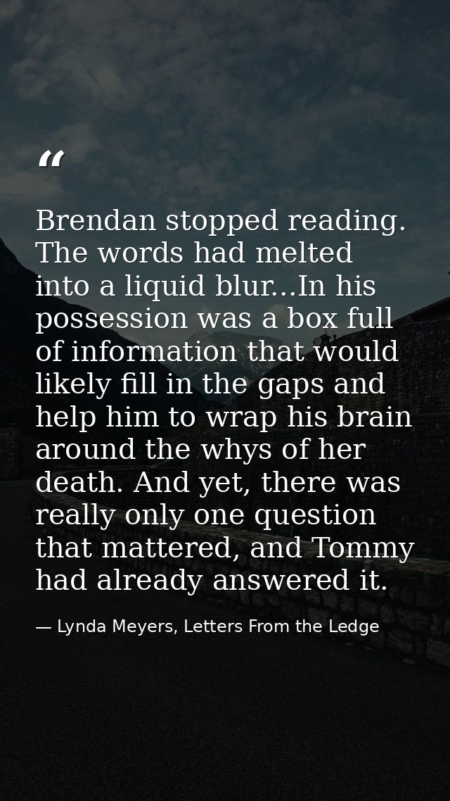 Brendan stopped reading. The words had melted into a liquid blur...In his possession was a box full of information that  — Lynda Meyers, Letters From the Ledge