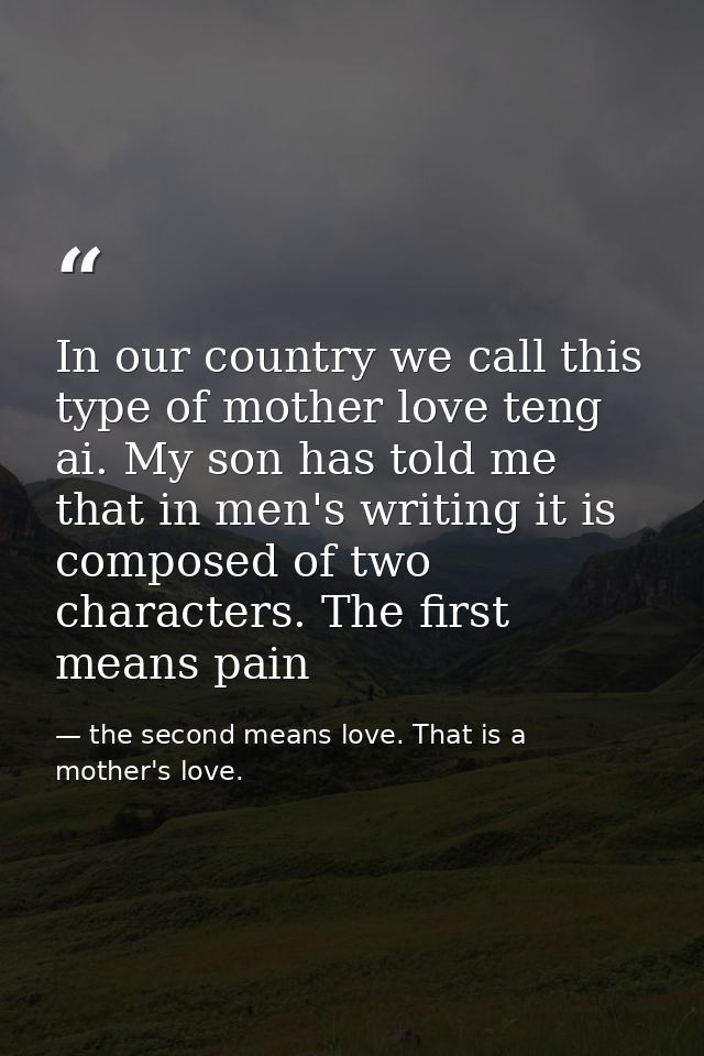 In our country we call this type of mother love teng ai. My son has told me that in men's writing it is composed of two  — the second means love. That is a mother's love.