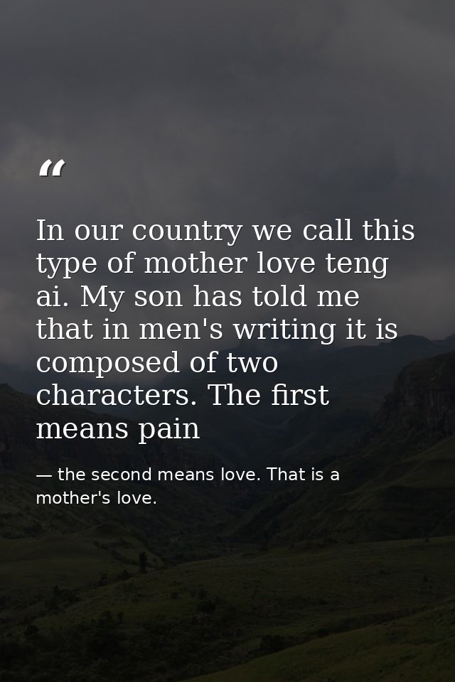 In our country we call this type of mother love teng ai. My son has told me that in men's writing it is composed of two  — the second means love. That is a mother's love.