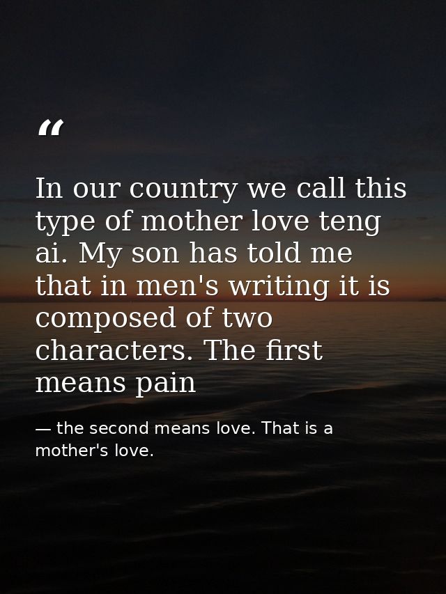 In our country we call this type of mother love teng ai. My son has told me that in men's writing it is composed of two  — the second means love. That is a mother's love.
