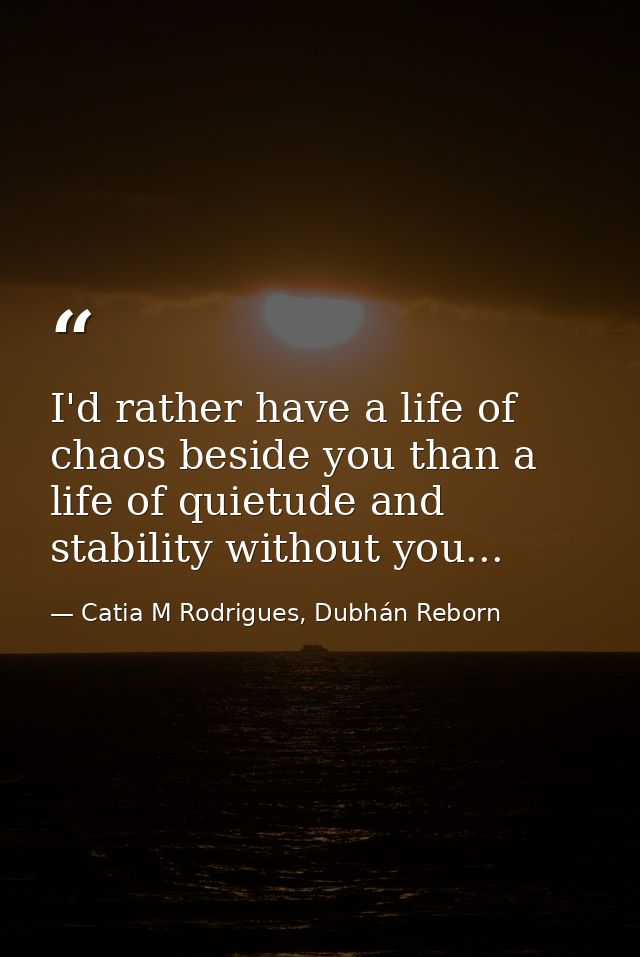 I'd rather have a life of chaos beside you than a life of quietude and stability without you... — Catia M Rodrigues, Dubhán Reborn