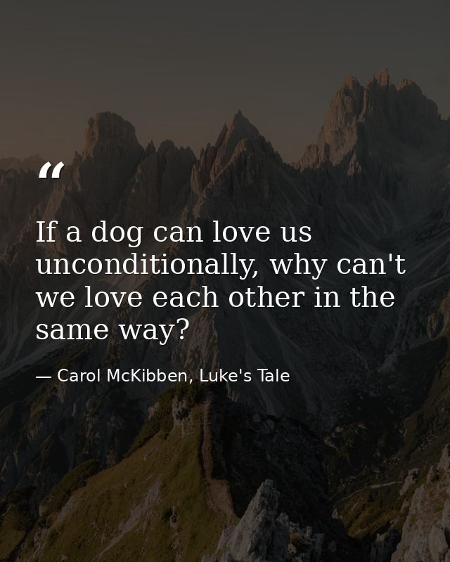 If a dog can love us unconditionally, why can't we love each other in the same way? — Carol McKibben, Luke's Tale