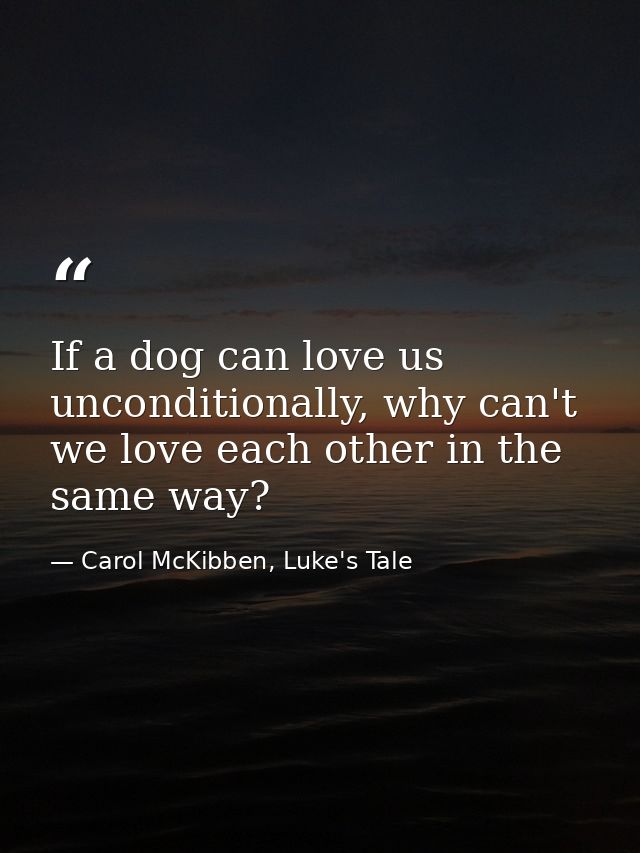 If a dog can love us unconditionally, why can't we love each other in the same way? — Carol McKibben, Luke's Tale