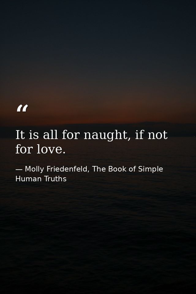 It is all for naught, if not for love. — Molly Friedenfeld, The Book of Simple Human Truths