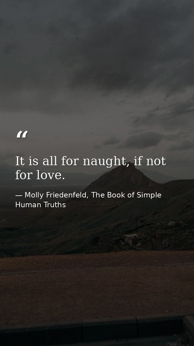 It is all for naught, if not for love. — Molly Friedenfeld, The Book of Simple Human Truths