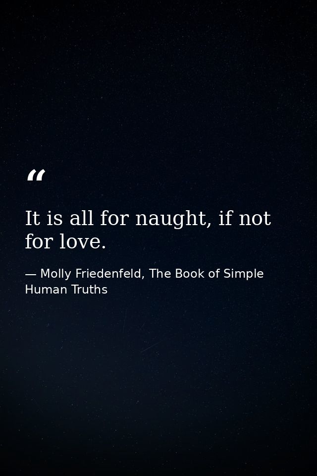 It is all for naught, if not for love. — Molly Friedenfeld, The Book of Simple Human Truths