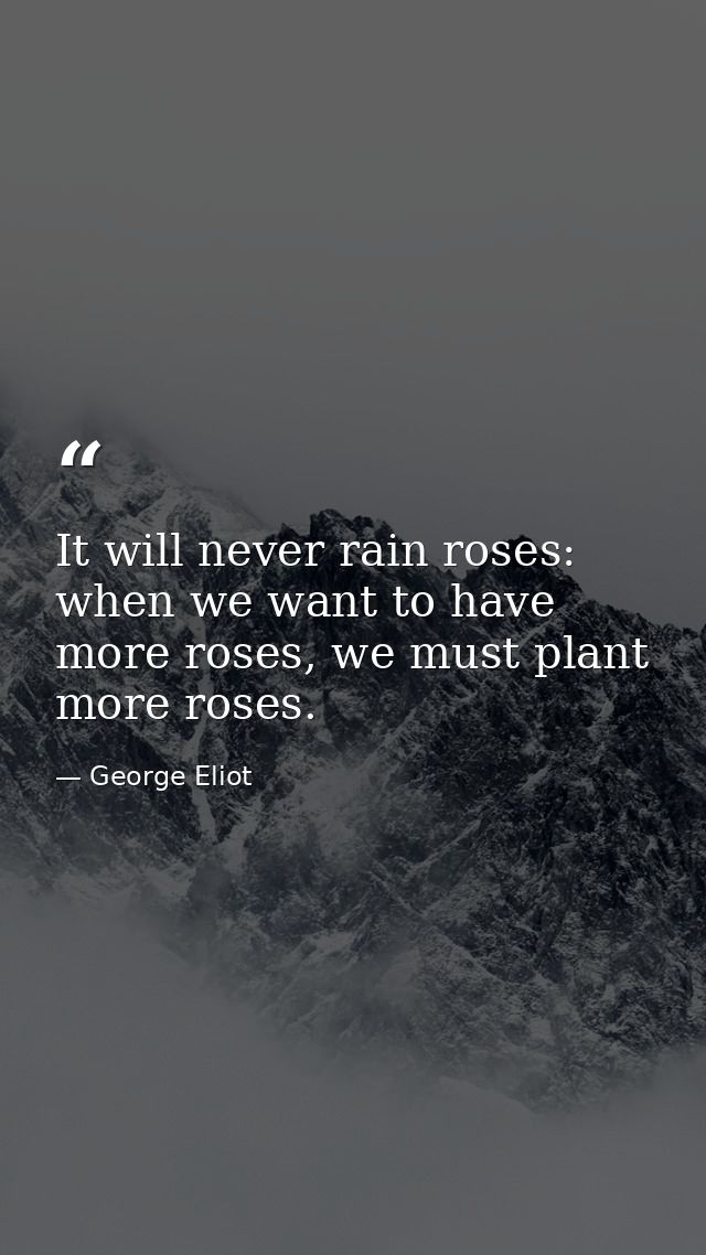 It will never rain roses: when we want to have more roses, we must plant more roses. — George Eliot