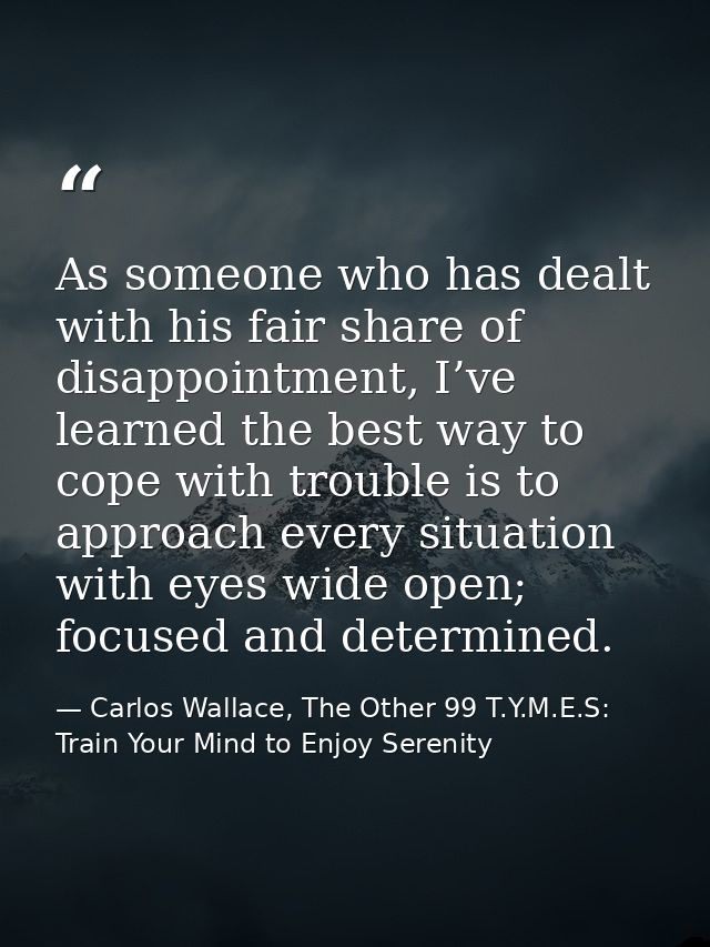 As someone who has dealt with his fair share of disappointment, I’ve learned the best way to cope with trouble is to app — Carlos Wallace, The Other 99 T.Y.M.E.S: Train Your Mind to Enjoy Serenity