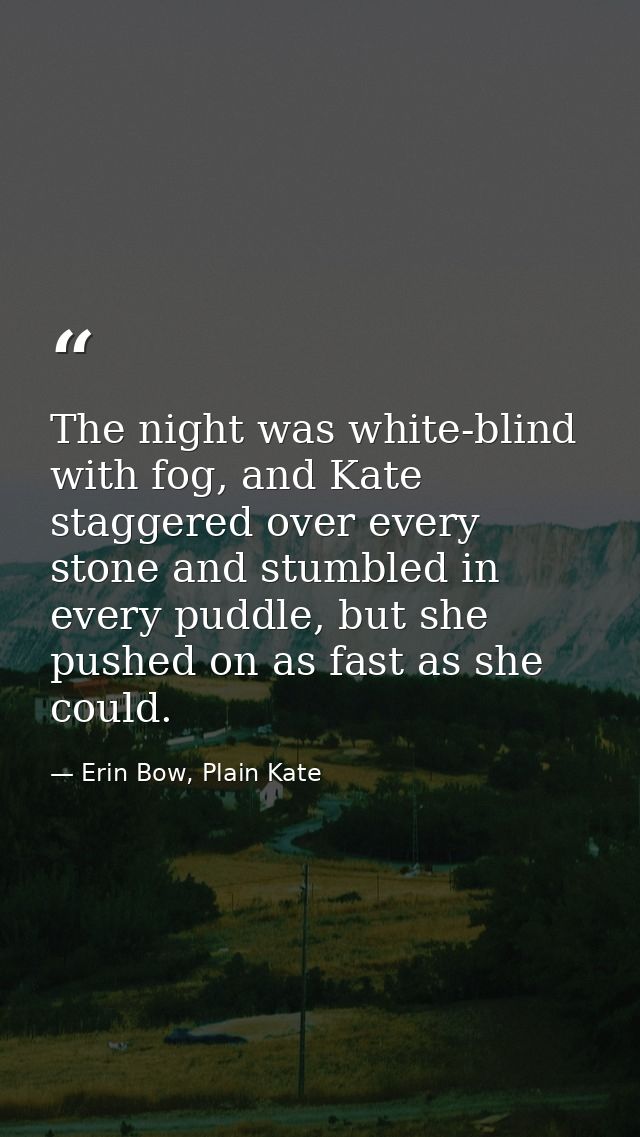 The night was white-blind with fog, and Kate staggered over every stone and stumbled in every puddle, but she pushed on  — Erin Bow, Plain Kate