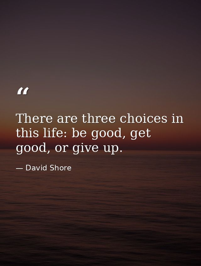 There are three choices in this life: be good, get good, or give up. — David Shore