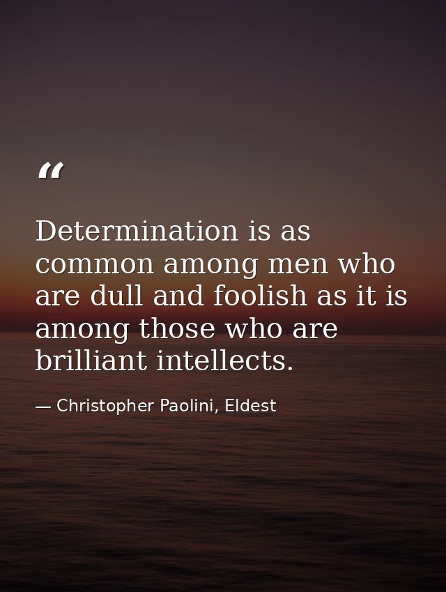 Determination is as common among men who are dull and foolish as it is among those who are brilliant intellects. — Christopher Paolini, Eldest