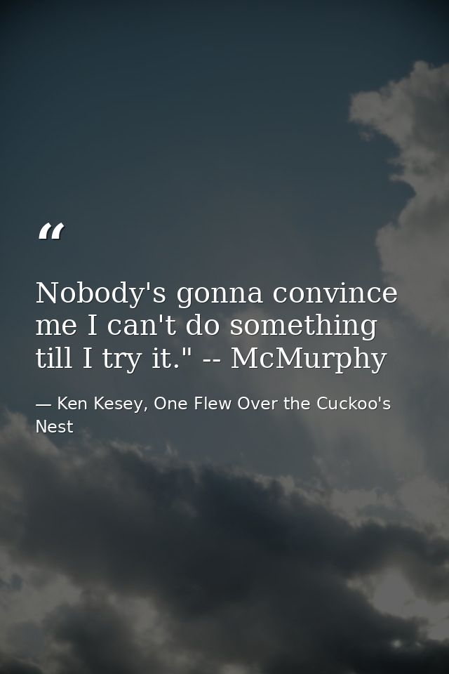 Nobody's gonna convince me I can't do something till I try it." -- McMurphy — Ken Kesey, One Flew Over the Cuckoo's Nest