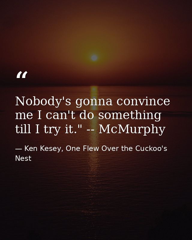 Nobody's gonna convince me I can't do something till I try it." -- McMurphy — Ken Kesey, One Flew Over the Cuckoo's Nest