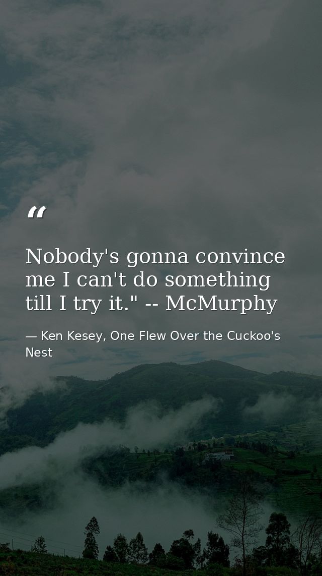 Nobody's gonna convince me I can't do something till I try it." -- McMurphy — Ken Kesey, One Flew Over the Cuckoo's Nest