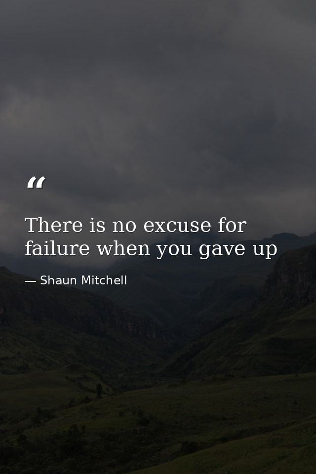 There is no excuse for failure when you gave up — Shaun Mitchell