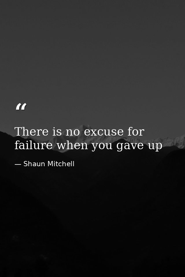 There is no excuse for failure when you gave up — Shaun Mitchell