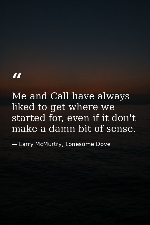 Me and Call have always liked to get where we started for, even if it don't make a damn bit of sense. — Larry McMurtry, Lonesome Dove
