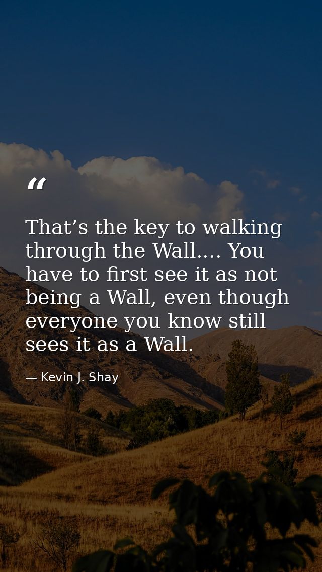 That’s the key to walking through the Wall.... You have to first see it as not being a Wall, even though everyone you kn — Kevin J. Shay