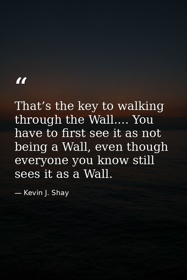 That’s the key to walking through the Wall.... You have to first see it as not being a Wall, even though everyone you kn — Kevin J. Shay