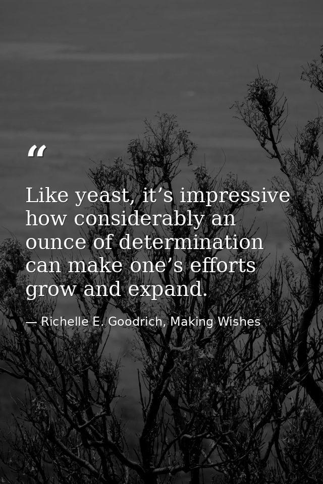 Like yeast, it’s impressive how considerably an ounce of determination can make one’s efforts grow and expand. — Richelle E. Goodrich, Making Wishes