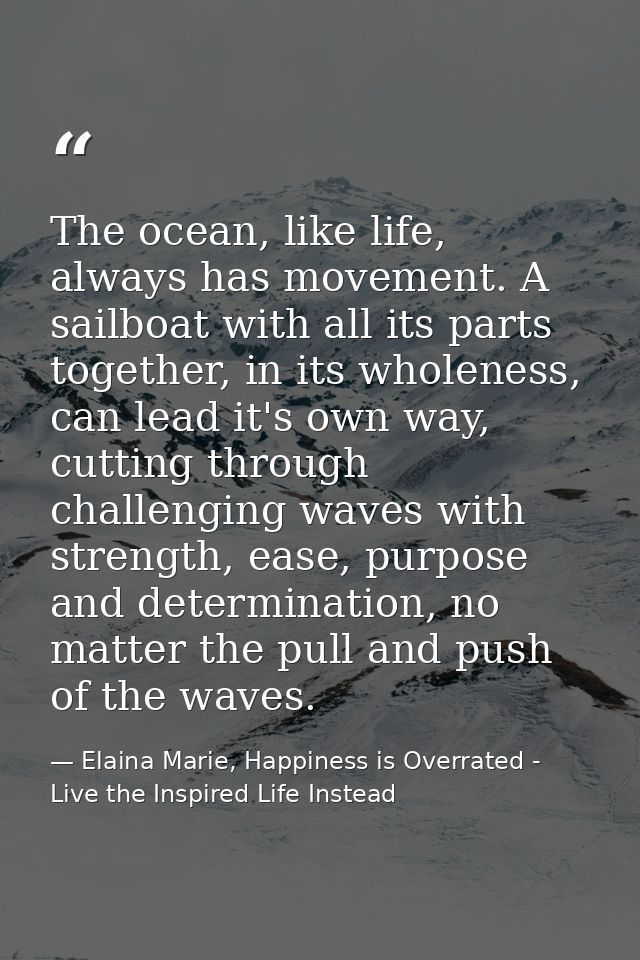 The ocean, like life, always has movement. A sailboat with all its parts together, in its wholeness, can lead it's own w — Elaina Marie, Happiness is Overrated - Live the Inspired Life Instead