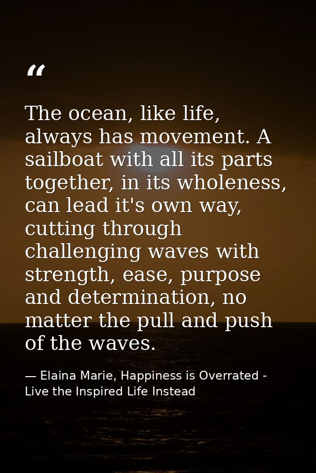 The ocean, like life, always has movement. A sailboat with all its parts together, in its wholeness, can lead it's own w — Elaina Marie, Happiness is Overrated - Live the Inspired Life Instead