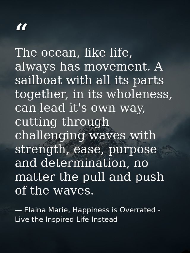 The ocean, like life, always has movement. A sailboat with all its parts together, in its wholeness, can lead it's own w — Elaina Marie, Happiness is Overrated - Live the Inspired Life Instead