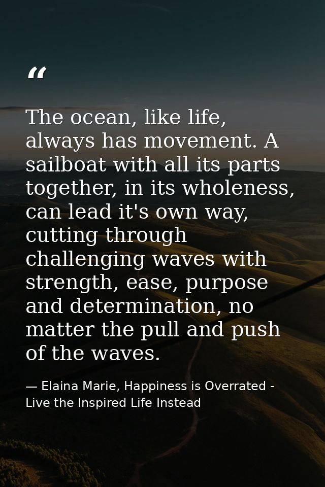 The ocean, like life, always has movement. A sailboat with all its parts together, in its wholeness, can lead it's own w — Elaina Marie, Happiness is Overrated - Live the Inspired Life Instead