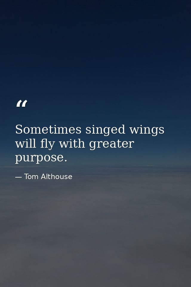 Sometimes singed wings will fly with greater purpose. — Tom Althouse