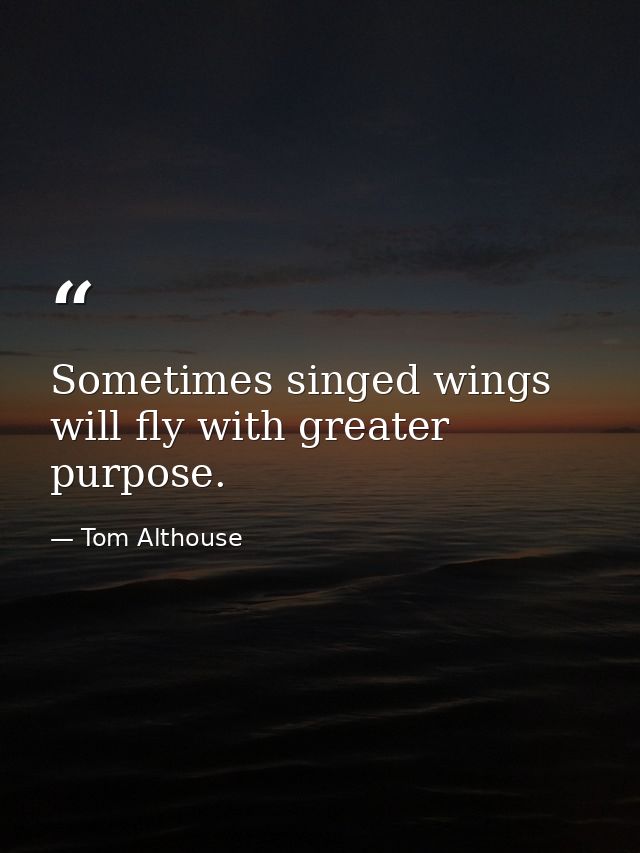 Sometimes singed wings will fly with greater purpose. — Tom Althouse